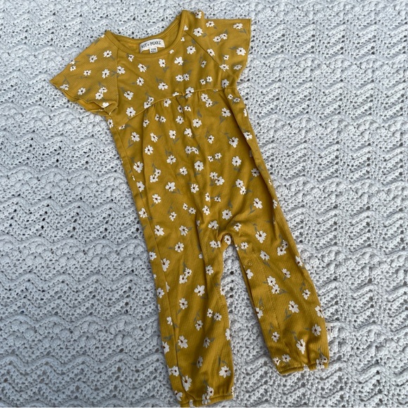 Kit + Pearl Floral Print Cotton One Piece Jumpsuit Yellow (12 Month) - Picture 1 of 6
